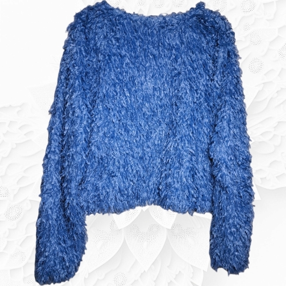 Zara Blue Fluffy Textured Long Sleeve Cropped Jacket Size XL - Picture 5 of 7